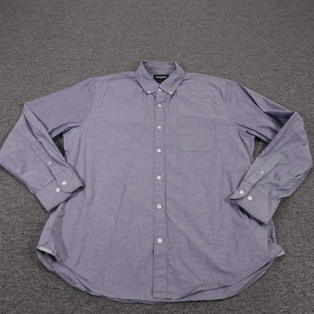 Bonobos Shirt Mens XL Purple Chambray Long Sleeve Button Down Slim Fit Stretch‎